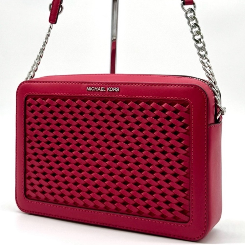 Michael Kors Jet Set Large Woven Crossbody Bag - Dark Raspberry